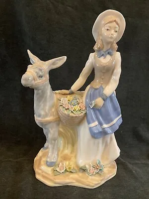 Large Porcelain Figurine Of Flower Girl With Donkey. Lots Of Detail (Valencia) • £7.50