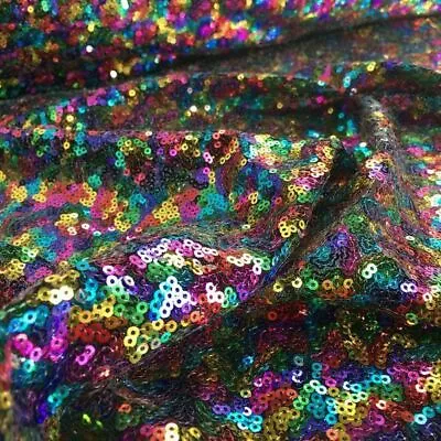 £0.99 • Buy Multi Color Iridescent Rainbow Sequin Fabric Bling Sparkly By Meters
