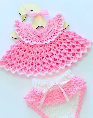 £14 • Buy Baby Girl Or Reborn Doll Special Occasion Dress Hand Crochet Pink Newborn Up 🌸