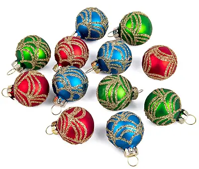 12-pc Mini Glass Christmas Ornaments Miniature Glass Baubles [Red Green Blue] • $11.95