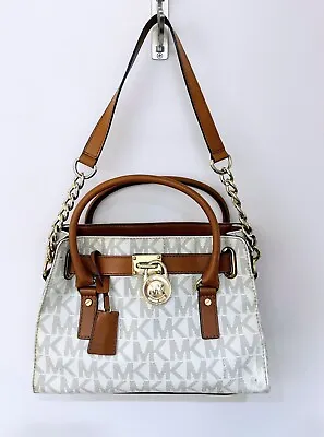 Michael Kors Hamilton East West Brown Monogram Tote Large Handbag White Brown • $110