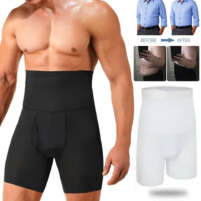 Men Compression High Waist Boxer Shorts Body Shaper Girdle Slimming Tummy Pants • £9.99