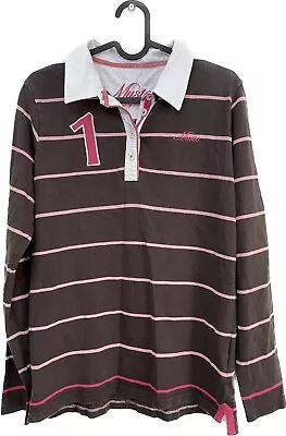 Musto Rugby Shirt Brown Pink Embroidered Collared Cotton Size 12 • £14