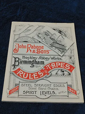$45 • Buy 1892 JOHN RABONE & SONS Tool Catalog - Boxwood & Ivory Rules, Levels, Tapes