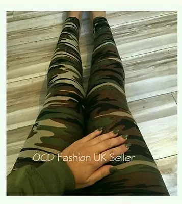 Ladies Camo Camouflage Full Length Leggings Army Print Stretch Womens Trousers • £6.99