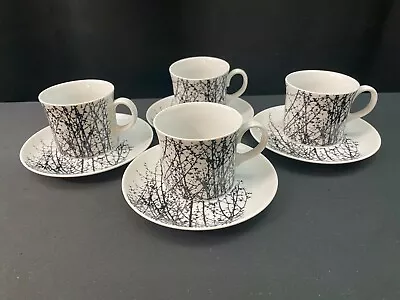 Vera For Mikasa  THE BIRCHES  Black #L1078 ~ Set Of 4 ~ Cups & Saucers ~ 2 7/8  • $39.99