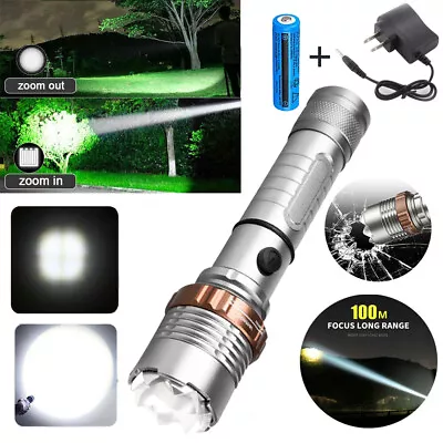 Rechargeable 2500000LM Super Bright Tactical Torch LED Zoom Flashlight Spotlight • $10.99