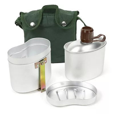 Pure Aluminum Military Water Canteen Bowl Cup Mess Tin Cookware Outdoor Cook Kit • $24