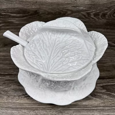 Vintage Ceramic Large White Cabbage Tureen 4-Piece Set Made In Portugal 8 X11  • $80