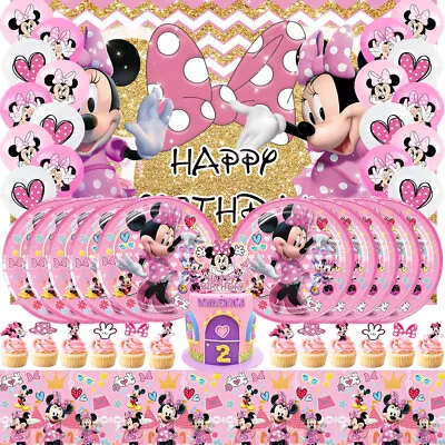Minnie Mouse Supplies Birthday Decoration Set Plates Balloons Banner 5x3ft • $28.88