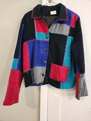 Vintage Koret Jacket Blazer Womens Size M Knit Multicolor Patches Color Block • $15