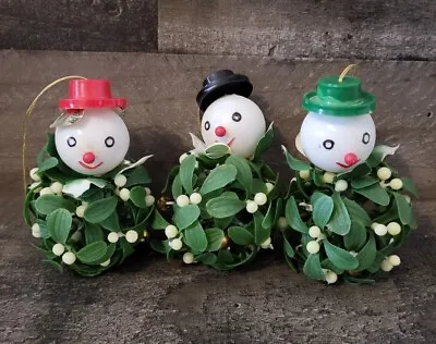 Napco Snowman Christmas Ornaments Mistletoe Ball Set Of 3 Plastic Vintage Kitsch • $39.99