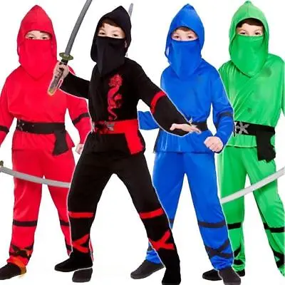 Boys Power Ninja Costume Martial Arts Japanese Samurai Warrior Fancy Dress • £10.49