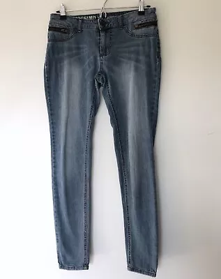 MOSSIMO SKINNY  Blue Denim Jeans Womens Size 9 Zipper Detail On The Side. • $16.99