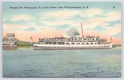 Linen~Steamer Mt Washington IL @ The Weirs Of Lake Winnipesaukee NH~PM 1946 PC • $3.50