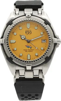 Vintage Esq By Movado Diver Style Men's Quartz Wristwatch Steel W Yellow Dial • $140