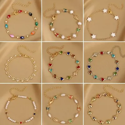 Fashion Pearl Zircon Crystal Butterfly Heart Bracelet Adjustable Women Jewelry • $2.34