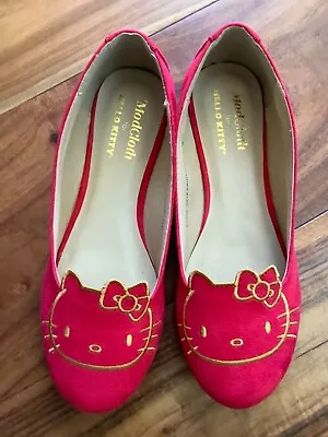 Modcloth For Hello Kitty Red Ballet Flats Kitty Face Gold Detail Size 7 Vegan Ne • $37.50