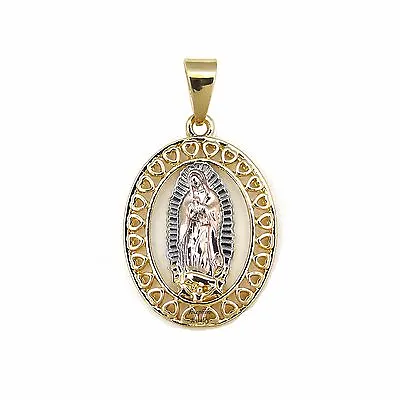 14k Gold Plated 3 Tone Virgen De Guadalupe Oval Charm With Heart Design Pendant • $9.99