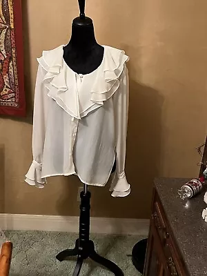 Beige Frilly Sheer Long Sleeve Blouse By Marabou  Size Small • $15