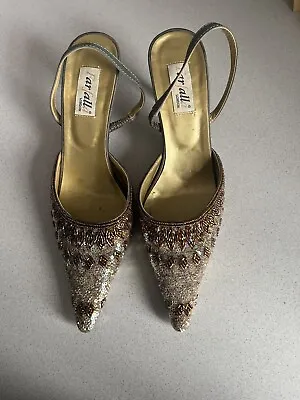 £6 • Buy Farfalla Ladies Gold/ Bronze Beaded Slingback Shoes ~ Size 5~ Party/ Wedding