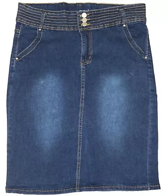 Ladies Denim Skirt Knee High Stretch 3 Button Closure In Plus Sizes (SK4023) • $19.99