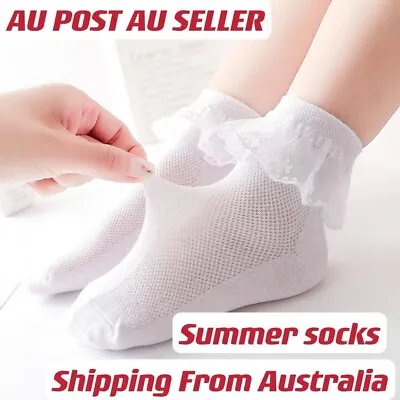 Girl Retro White/Pink Fancy Ankle Ruffle Frilly Short Lace  Cotton Socks 3-14Y • $6.85