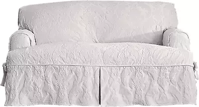 Matelasse Damask Furniture Cover Loveseat T-Cushion White • $145.22