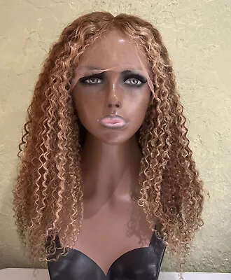 $215 • Buy Lace Front Real Human Hair Wig Light Brown 24” Stretched  Highlights Curly 13x4L
