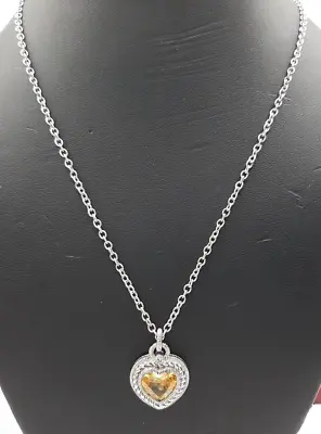 Judith Ripka Sterling Silver Citrine Crystal Heart Petite Pendant 17  Necklace • $99.90