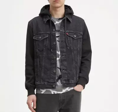 Levi's Mens Hybrid Hooded Trucker Jacket Color Black 745130001 Color Black Wash • $82.99