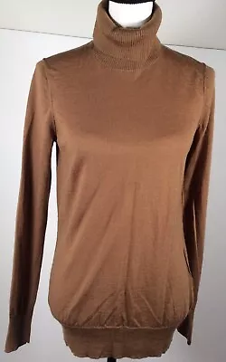 Victor Alfaro Turtleneck Women MEDIUM 100% Merino Wool Sweater TAN ACADEMIA PREP • $17.20