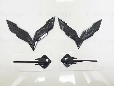 Gloss Black Front & Rear & Stingray Cross Flags Emblem For 2014-2019 Corvette C7 • $38.46