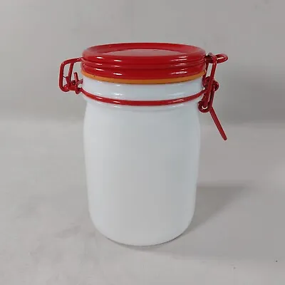 Cerve Hermetic Milk Glass Storage Jar 750ml Red & White Made In Italy Vintage • £11.95