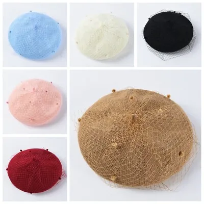 Vintage Lady Faux Wool Beret Hat Net Beanie Cap With Veil Adjustable Casual Chic • $19.47
