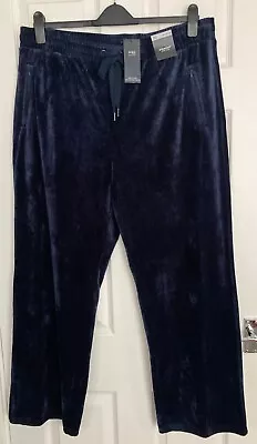 NEW M&S Ladies Midnight Navy Velour Pull-On Straight Leg Trousers Size 20R • £12