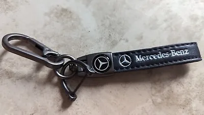 Key Chain For Mercedes Benz AMG Leather Car Keychain Fob Holder Clip Black - EUC • $14.99