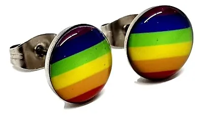 LGBT Gay Pride Earrings Rainbow Quality Stainless Steel Stud UK Seller • £2.95