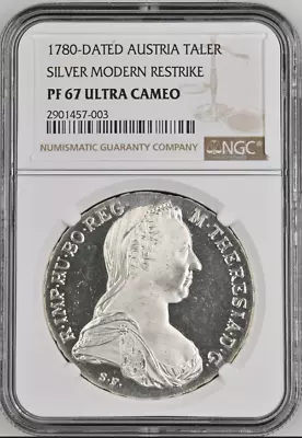 :1780-dated Silver 1-thaler Austria Maria Theresa Ngc Ms67 Ultra-cameo Rare R4 • $259.95