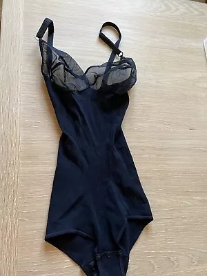 Vintage Black Nylon Sheer FULL BODY CORSELETTE BLACK Bodysuit Pin Up Size 8-10 • £6.99