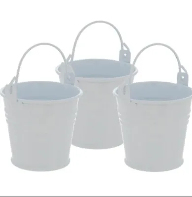 3 Small Mini White Handled Buckets Bins Pails Project Craft Farmhouse Decor 2.5i • $7.99