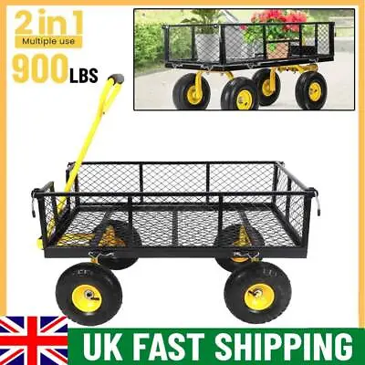 Mesh Garden Cart Steel Removable Side Trolley Wagon Heavy Duty ATV Trailer NEW • £92.99