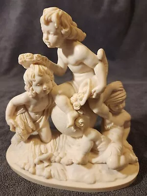 Vintage Sculpture A. Santini Cherubs With Globe Allegory Of Earth 8  X 8   • $45