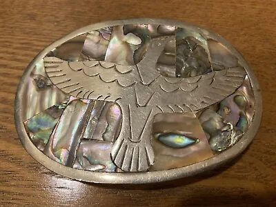 Vintage Alpaca Nickel Silver And Abalone Thunder Bird Belt Buckle Made In México • $25
