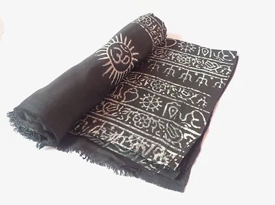Black Color OM Prayer Cotton Shawl For Yoga And Meditation • $9