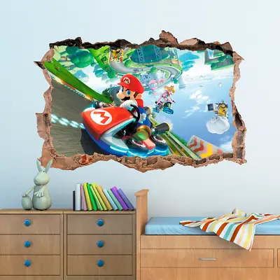 £12.99 • Buy 3D Super Mario Cart Hole In Wall Sticker Art Decal Decor Kids Bedroom Decoration