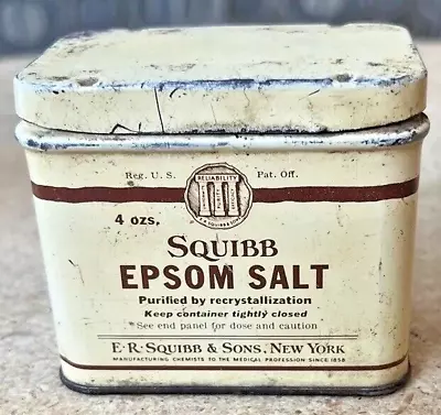 Vintage ER SQUIBB & Sons Epsom Salt 4oz TIN • $7.99