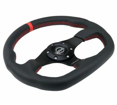 $156 • Buy Nrg Steering Wheel Flat Bottom Red Stitch W/ Center Mark Rst-024mb-r-rd