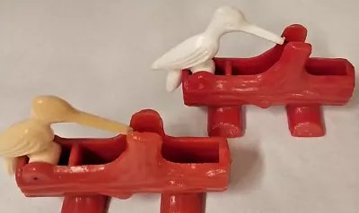 Set Of 2 VTG 1950's Toothpick Dispensers Woodpeckers On A Red Log Mechanical MCM • $8.98