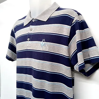 LE COQ SPORTIF Polo Shirt Cotton Blue Grey Striped Medium Pit To Pit 22  • £7.99